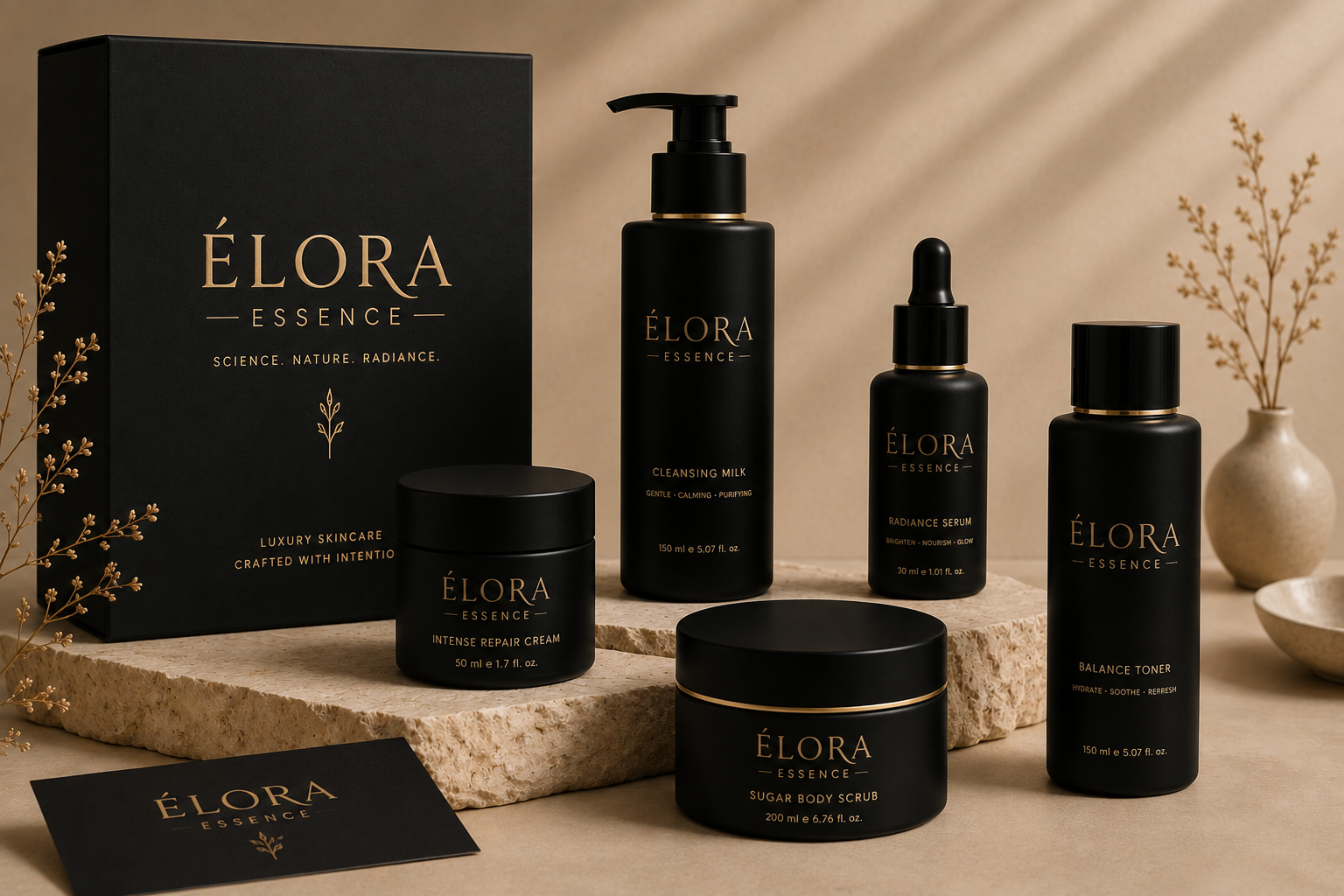 Elora Essence luxury cosmetic product mockup