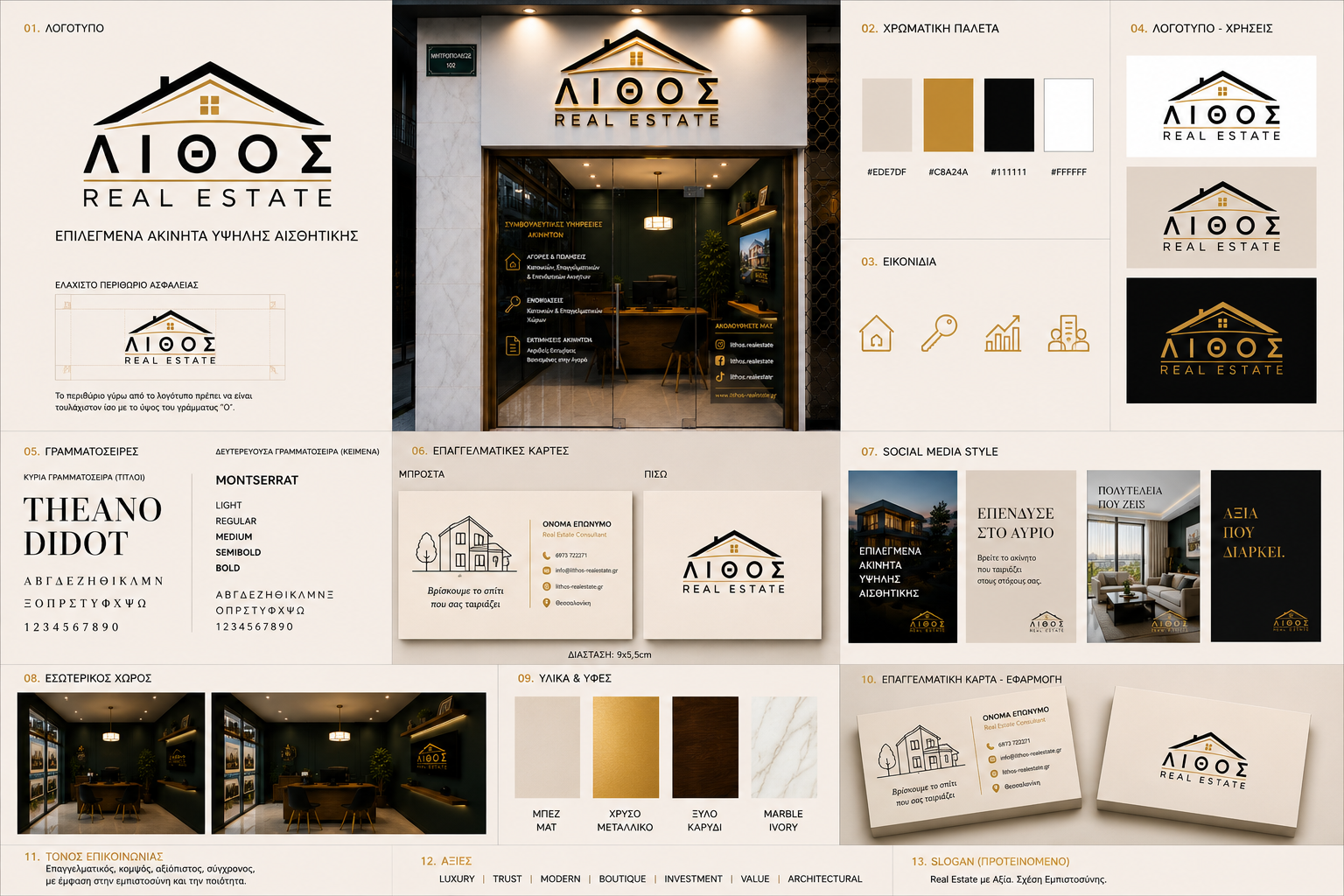 Luxury real estate branding &kappa;&alpha;&iota; premium visual identity &gamma;&iota;&alpha; &tau;&eta; &Lambda;&Iota;&Theta;&Omicron;&Sigma; Real Estate