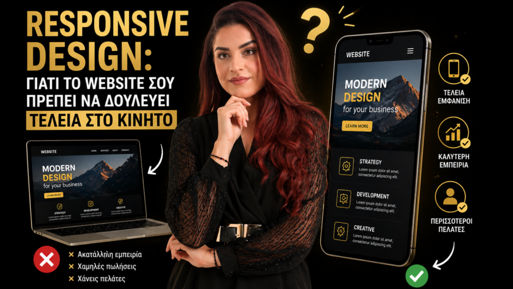 Responsive website design σε κινητό και laptop που δείχνει βελτιωμένη εμπειρία χρήστη